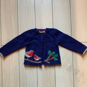 12-18 months mini Boden embroidered Robin holiday sweater cardigan